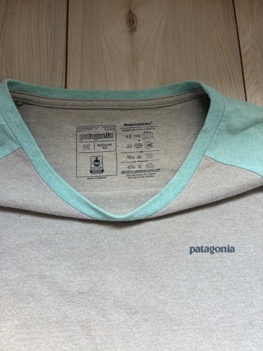 Patagonia Long Sleeve Raglan Tee Responsibili Tee Gray Green Size Medium Graphic - Picture 3 of 5